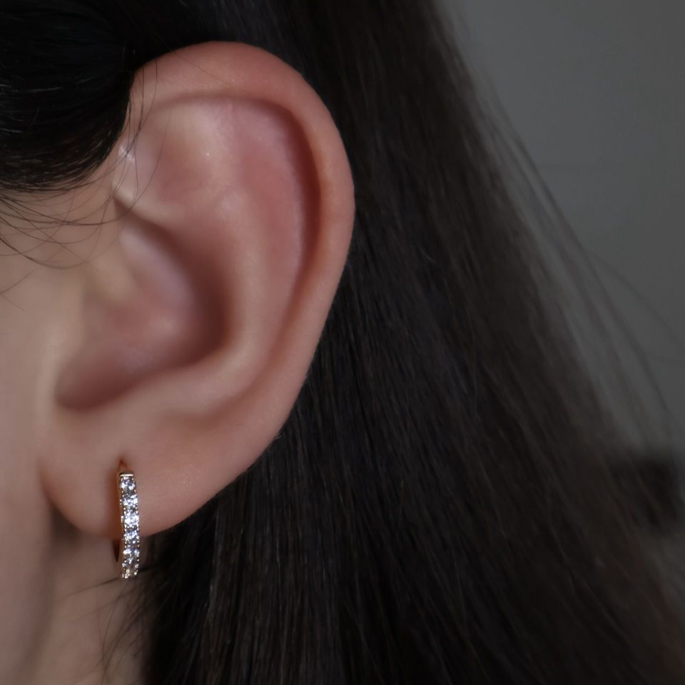 Taşlı Mini Halka Küpe