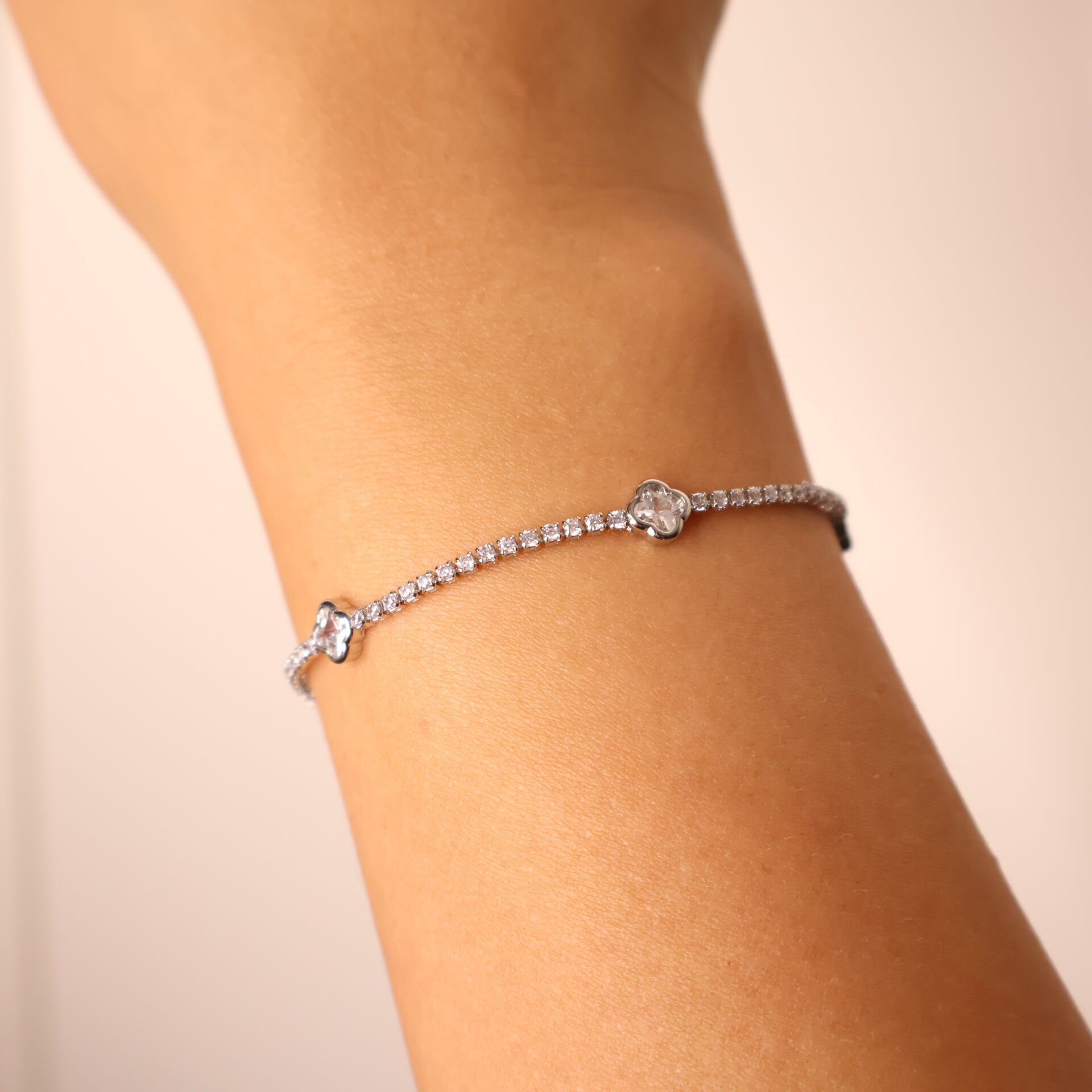 Mini Clover Van Cleef Bileklik Silver