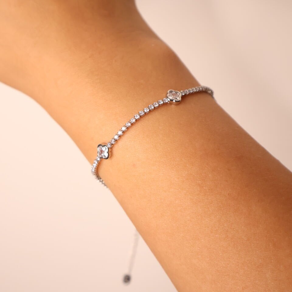 Mini Clover Van Cleef Bileklik Silver