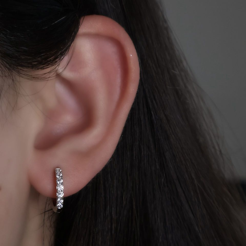 Taşlı Mini Halka Küpe Silver