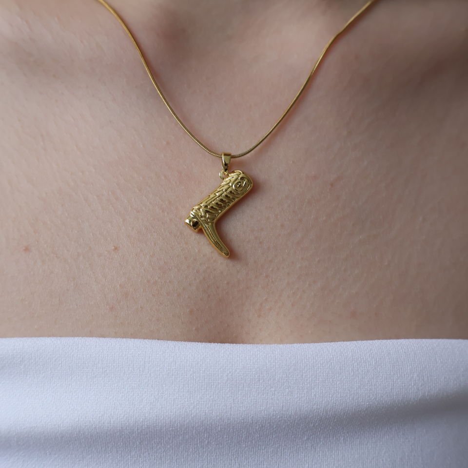 Mini Kovboy Çizme Çelik Kolye Gold