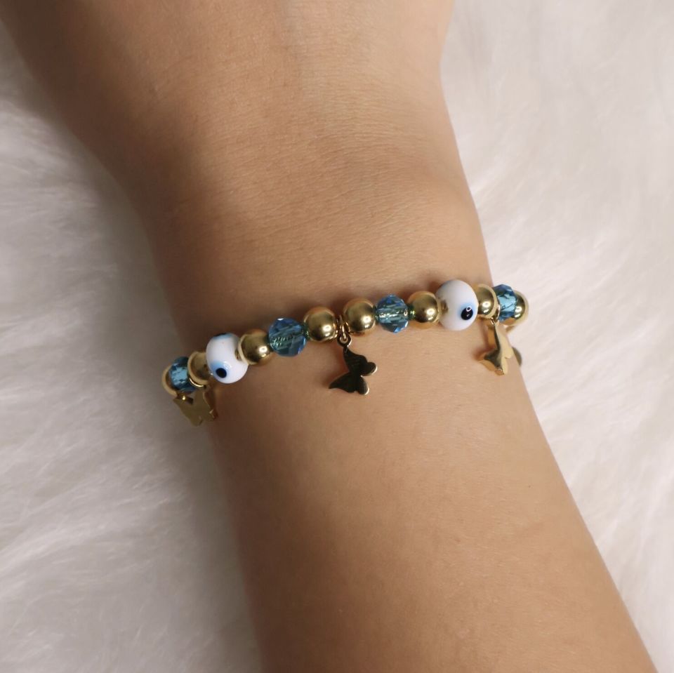 Nazar Boncuklu Sallantılı Çelik Bileklik