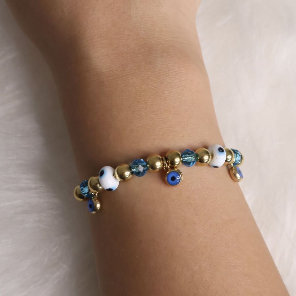 Nazar Boncuklu Sallantılı Çelik Bileklik