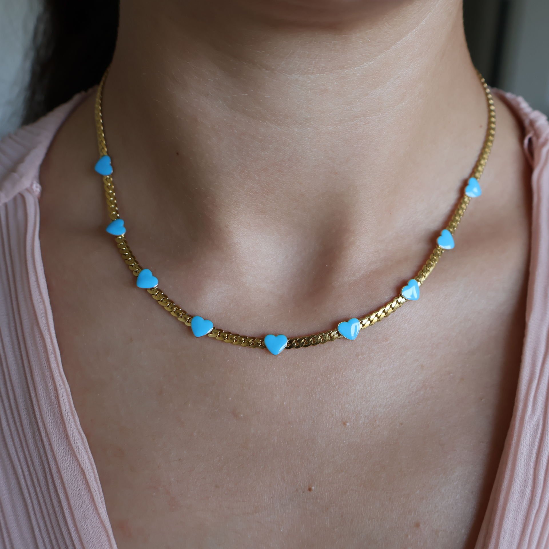 Mineli Çelik Zincir Kolye KALP