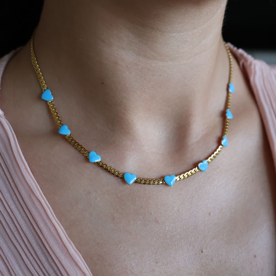 Mineli Çelik Zincir Kolye KALP