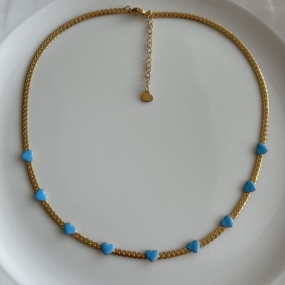 Mineli Çelik Zincir Kolye KALP