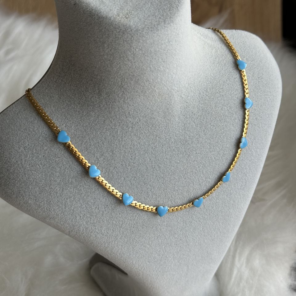 Mineli Çelik Zincir Kolye KALP