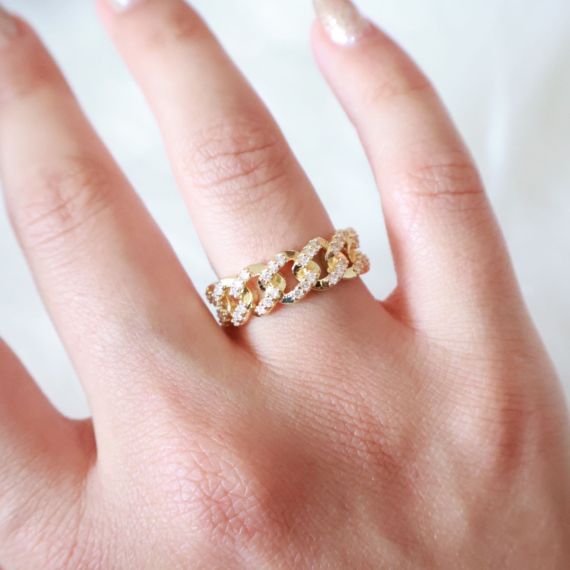 Taşlı Kalın Zincir Yüzük