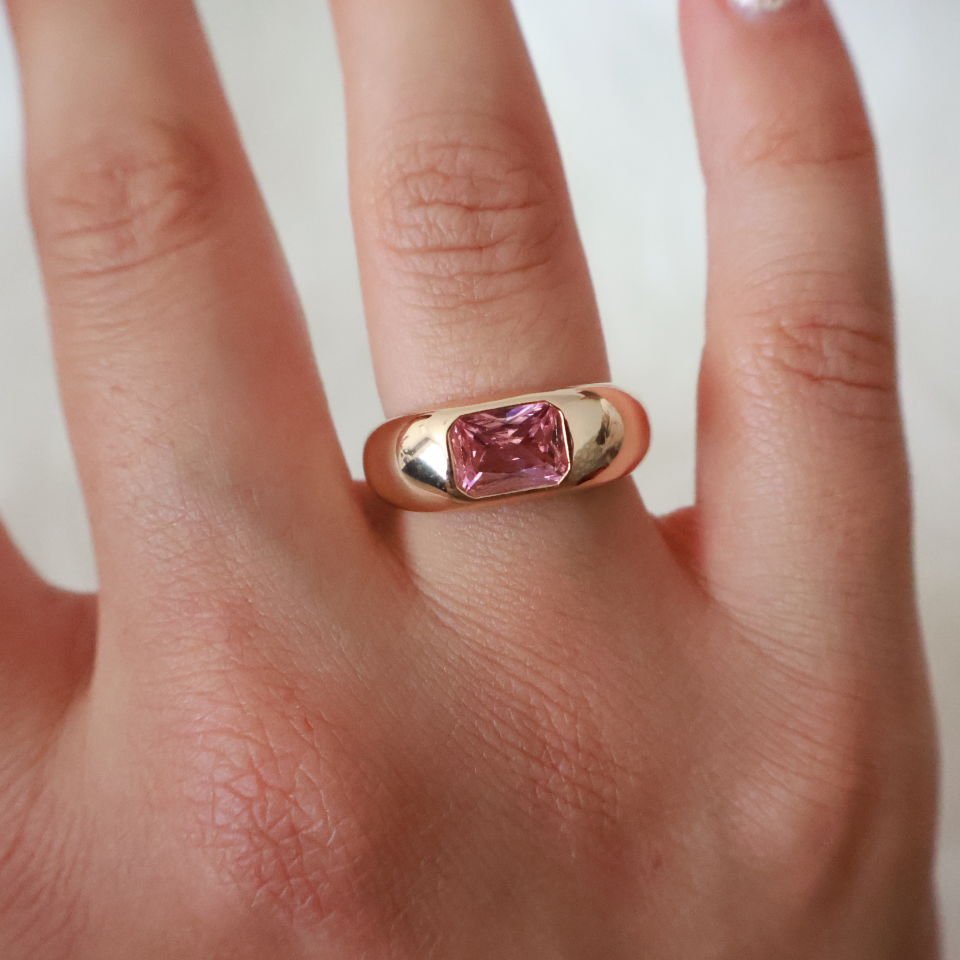 Taşlı Bombe Yüzük Pembe