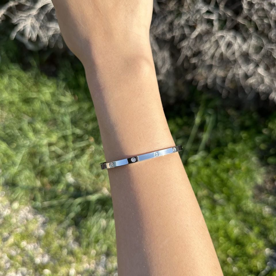 Taşlı İnce Cartier Kelepçe