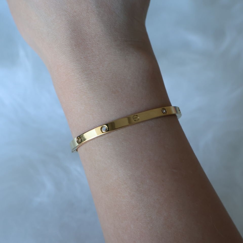 Taşlı İnce Cartier Kelepçe S - Gold